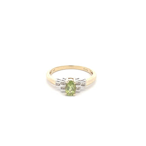 10K Oval Peridot Diamond Classic Statement Ring Yellow Gold