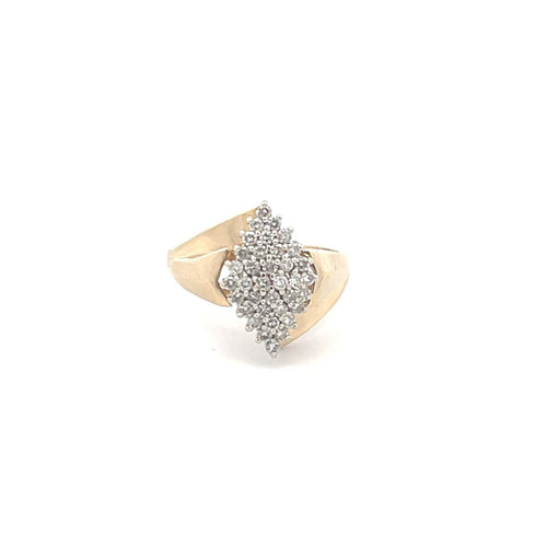 10K Vintage Classic Diamond Cluster Statement Ring Yellow Gold