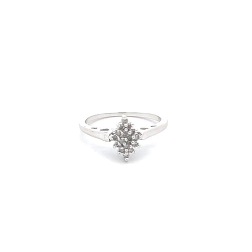10K Vintage Classic Squared Cluster Statement Ring White Gold