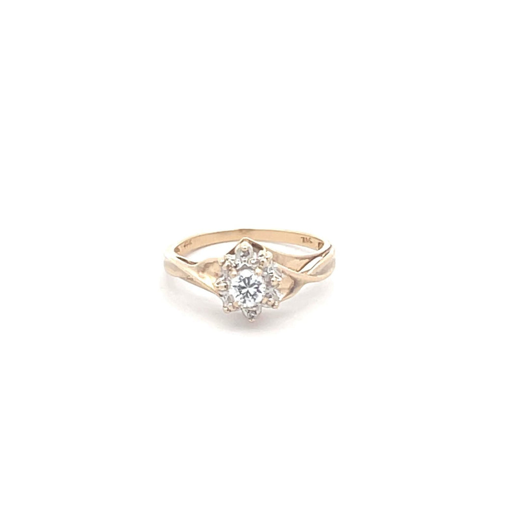 10K Round CZ Diamond Travel Engagement Ring Yellow Gold