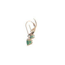 Load image into Gallery viewer, 10K Cushion Faceted Syn. Emerald Dangle Earrings Yellow Gold