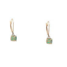 Load image into Gallery viewer, 10K Cushion Faceted Syn. Emerald Dangle Earrings Yellow Gold