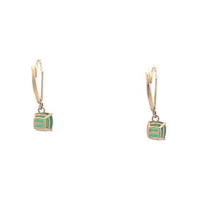 10K Cushion Faceted Syn. Emerald Dangle Earrings Yellow Gold