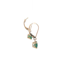 Load image into Gallery viewer, 10K Cushion Faceted Syn. Emerald Dangle Earrings Yellow Gold