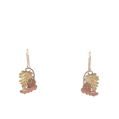 14K Black Hills Leaf Vintage Cluster Dangle Earrings Yellow Gold