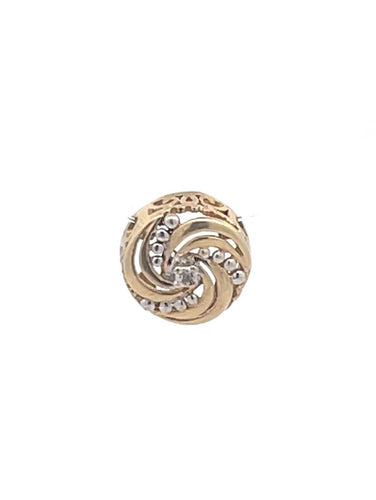 10K Diamond Inset Swirl Vintage Slide Bracelet Charm/Pendant Yellow Gold