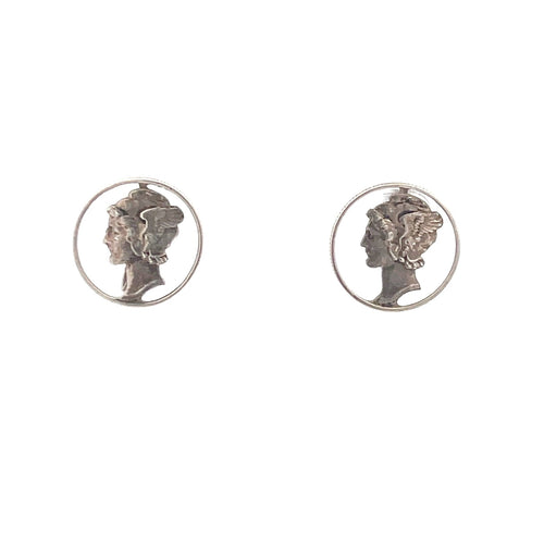 Sterling Silver Mercury Dime Artisanal Screw Back Earrings