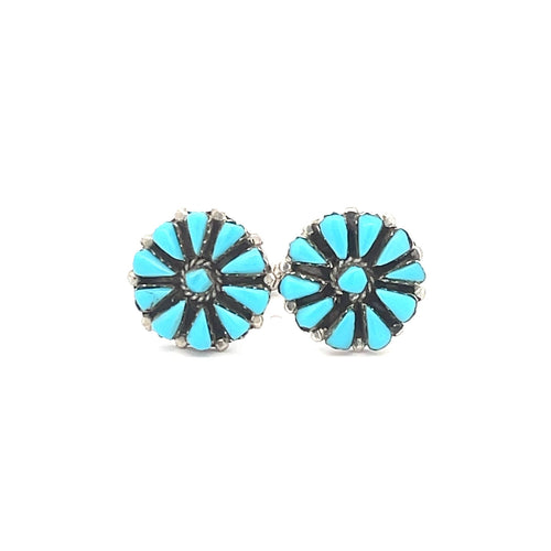 Sterling Silver Southwestern Turquoise Ornate Flower Cuff Links