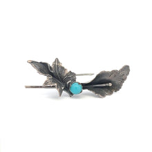 Load image into Gallery viewer, Sterling Silver Vintage 3D Lily Oak Leaf Turquoise Pin/Brooch