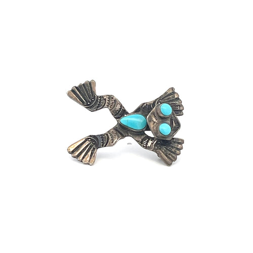 Sterling Silver Southwestern Vintage Turquoise Frog Pin/Brooch