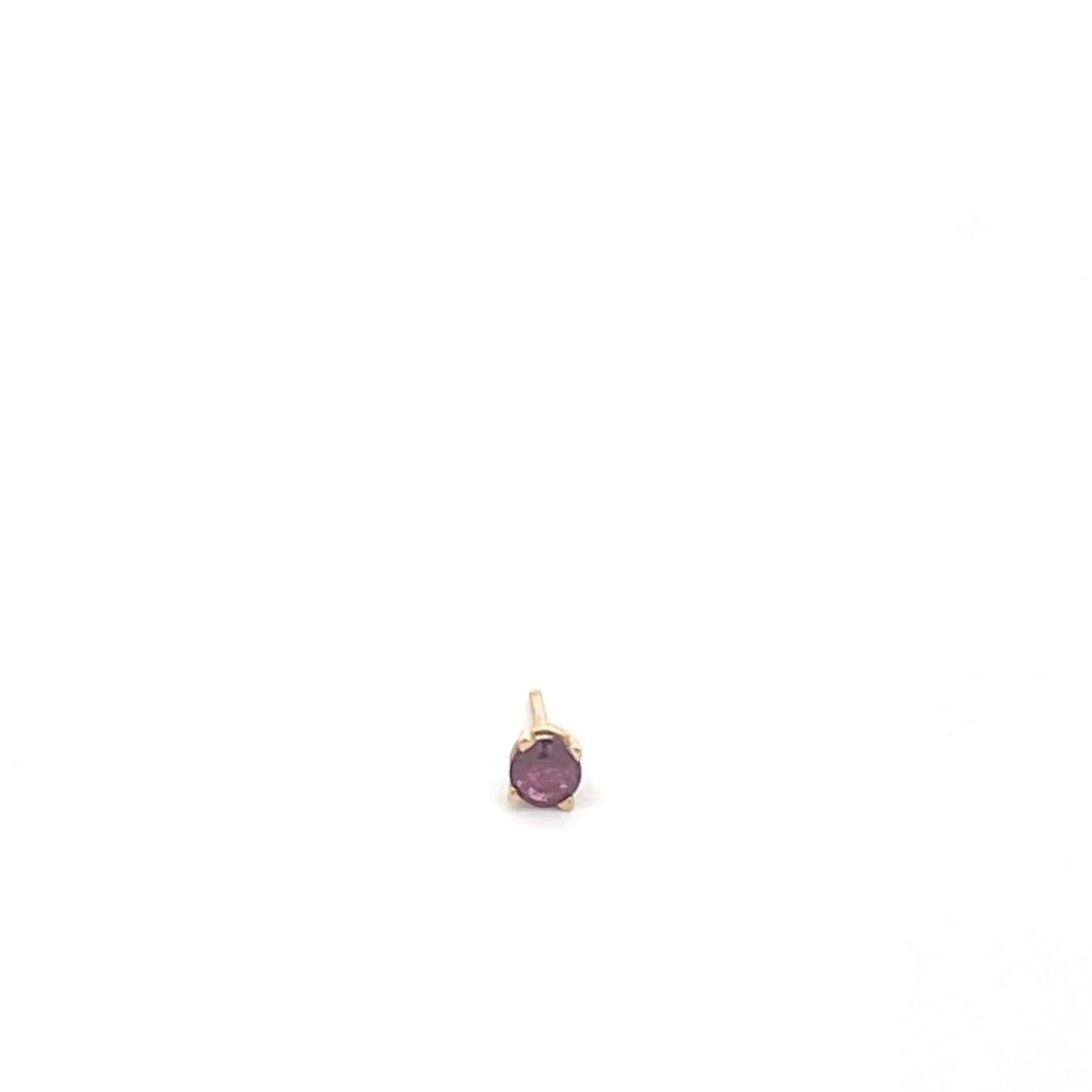 14K Single Garnet Solitaire Round Stud Earring Yellow Gold