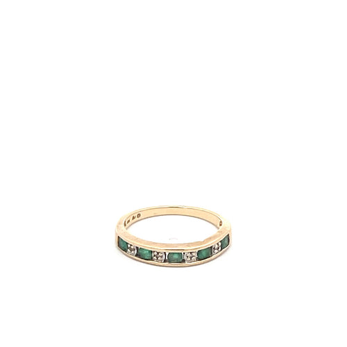 10K Diamond Emerald Classic Vintage Wedding Ring Yellow Gold