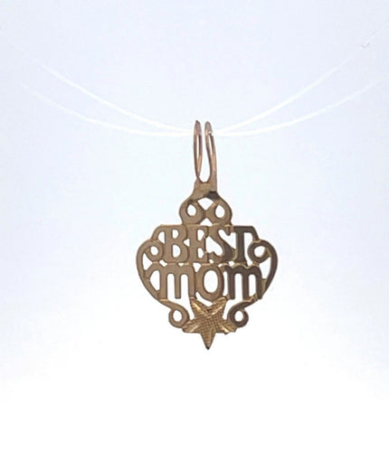 14K Best Mom Mother's Day Word Cut Out Charm/Pendant Yellow Gold
