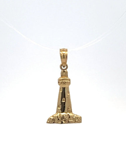 14K Lighthouse Coastal Beach Motif Travel Charm/Pendant Yellow Gold