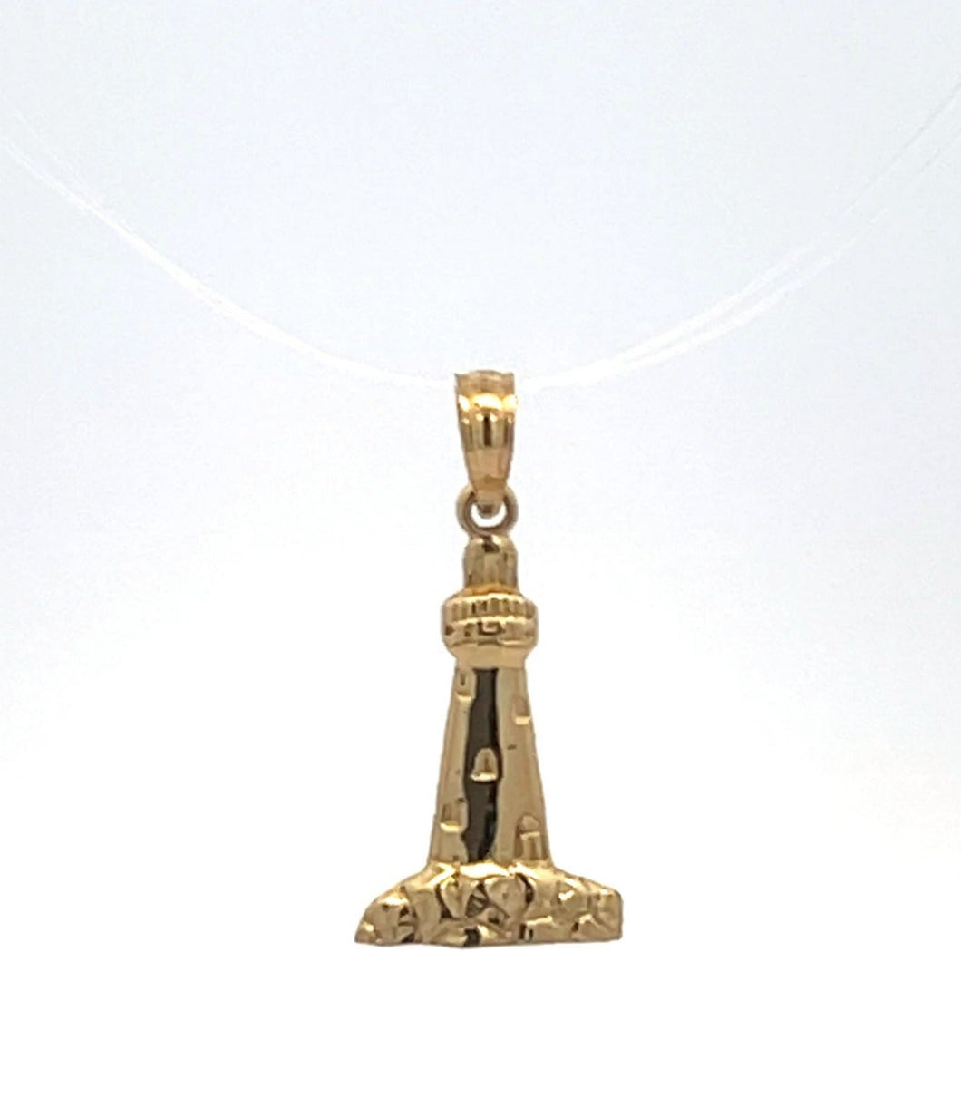 14K Lighthouse Coastal Beach Motif Travel Charm/Pendant Yellow Gold