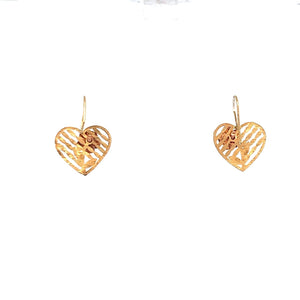 10K Black Hills Rose Filigree Heart Love Dangle Earrings Yellow Gold