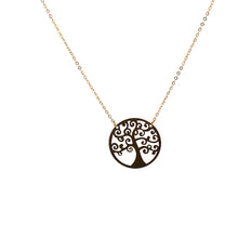 Load image into Gallery viewer, 9K Tree of Life Filigree Round Cable Chain Necklace 17.75&quot; Yellow Gold