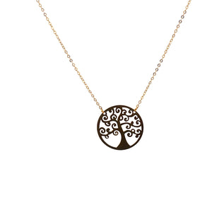 9K Tree of Life Filigree Round Cable Chain Necklace 17.75" Yellow Gold