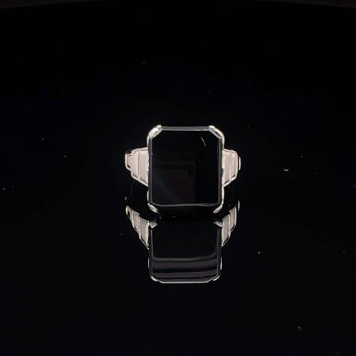 14K Emerald Cut Black Onyx Statement Ring White Gold