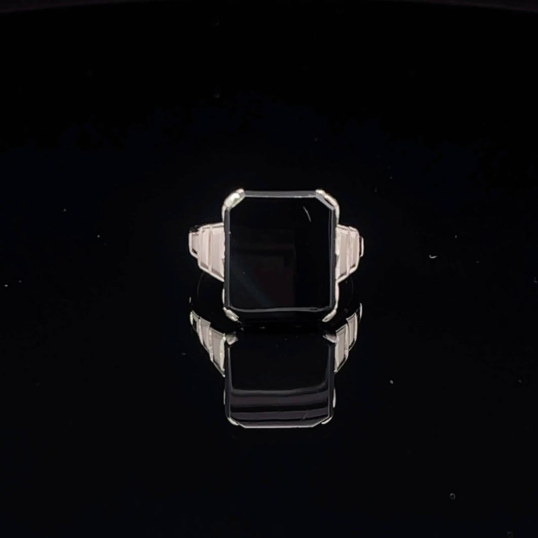 14K Emerald Cut Black Onyx Statement Ring White Gold