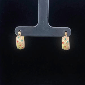 14K 14mm Checkered Resin Dotted Hoop Earrings Yellow Gold