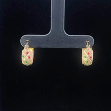 Load image into Gallery viewer, 14K 14mm Checkered Resin Dotted Hoop Earrings Yellow Gold