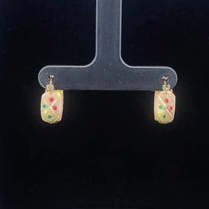 14K 14mm Checkered Resin Dotted Hoop Earrings Yellow Gold