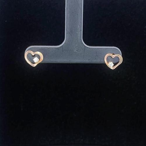 14K Diamond Heart Love Symbol Stud Earrings Yellow Gold