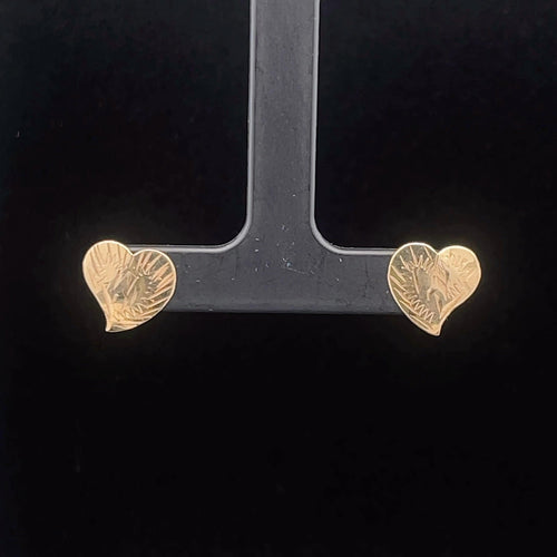 14K Heart Love Symbol Diamond Cut Stud Earrings Yellow Gold