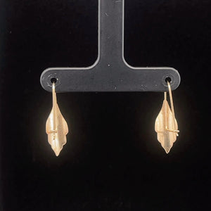 14K Tri Tone Diamond Cut Leaf Vintage Dangle Earrings Yellow Gold