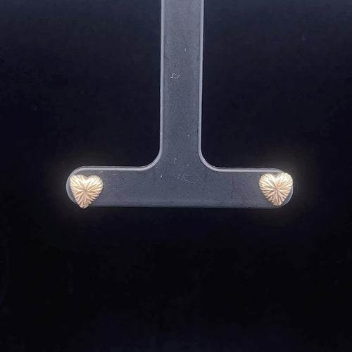 14K Diamond Cut Heart Love Symbols Stud Earrings Yellow Gold
