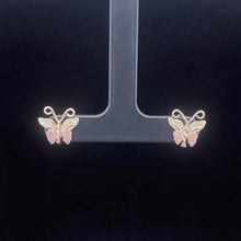 Load image into Gallery viewer, 14K Two Tone Butterfly Change Symbol Stud Earrings Yellow Gold