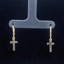 Load image into Gallery viewer, 14K Cross Christian Faith Symbol Dangle Earrings Yellow Gold