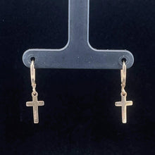 Load image into Gallery viewer, 14K Cross Christian Faith Symbol Dangle Earrings Yellow Gold