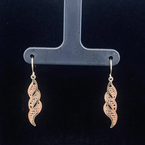 14K Wavy Scroll Filigree Vintage Dangle Earrings Yellow Gold