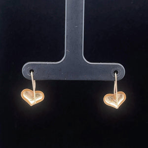 14K Domed Heart Love Symbol Vintage Dangle Earrings Yellow Gold