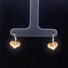 Load image into Gallery viewer, 14K Domed Heart Love Symbol Vintage Dangle Earrings Yellow Gold