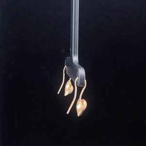 14K Domed Heart Love Symbol Vintage Dangle Earrings Yellow Gold