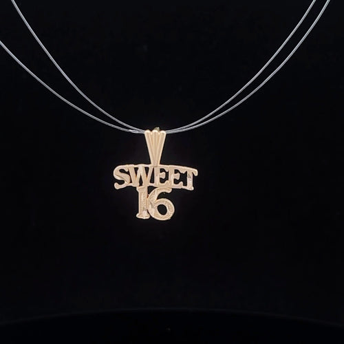 14K Sweet Sixteen 16 Birthday Word Charm/Pendant Yellow Gold