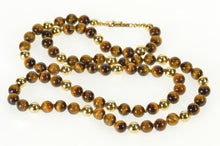 Load image into Gallery viewer, 14K Retro Tiger&#39;s Eye Sphere Beaded Statement Necklace 24.5&quot; Yellow Gold