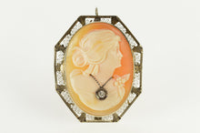 Load image into Gallery viewer, 14K Filigree Diamond Necklace Victorian Cameo Pendant/Pin White Gold