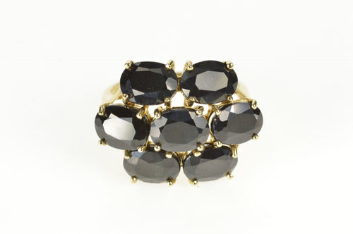 10K Deep Navy Sapphire Oval Cluster Cocktail Ring Size 8.25 Yellow Gold