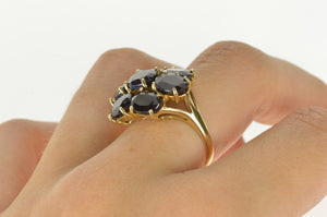 10K Deep Navy Sapphire Oval Cluster Cocktail Ring Size 8.25 Yellow Gold