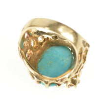 Load image into Gallery viewer, 14K Turquoise CZ Textured Nugget Web Statement Ring Size 7.75 Yellow Gold