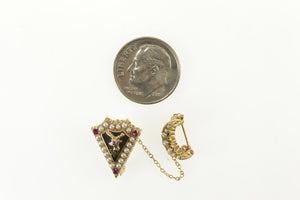 10K Seed Pearl Ruby Stag Crescent Moon Lapel Pin/Brooch Yellow Gold