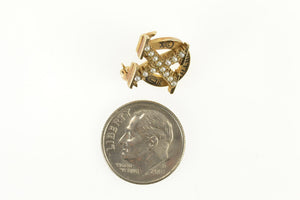 10K Victorian Omega Chi Seed Pearl Enamel X Lapel Pin/Brooch Yellow Gold