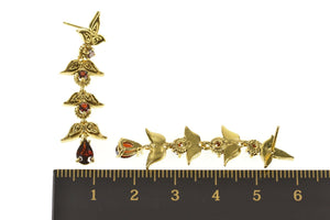14K Tiered Leaf Vine Dangle Garnet Statement Earrings Yellow Gold
