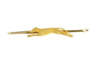 9K Greyhound Racing Dog Breed Ornate Bar Pin/Brooch Yellow Gold
