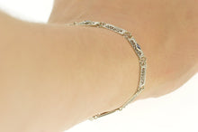 Load image into Gallery viewer, 14K Art Deco Ornate Filigree Syn. Sapphire Bracelet 6.5&quot; White Gold