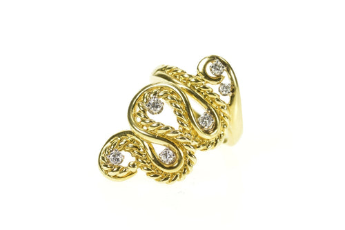 10K 0.20 Ctw Diamond Rope Wave Statement Cocktail Ring Size 6.75 Yellow Gold